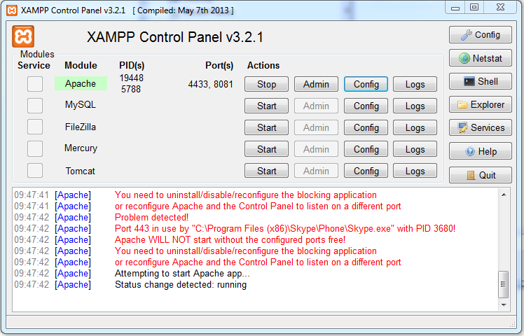 Painel de Controle XAMP