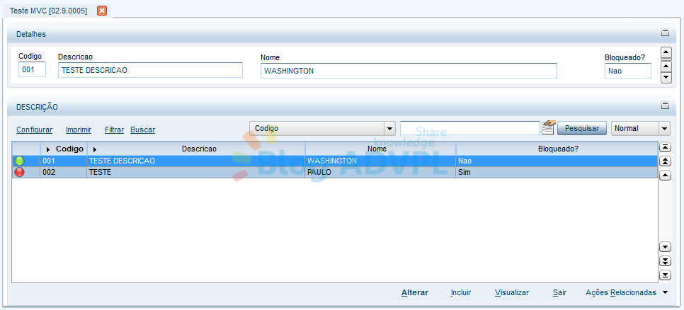 MVC - Criando tela de browsers com Legenda e Filtro