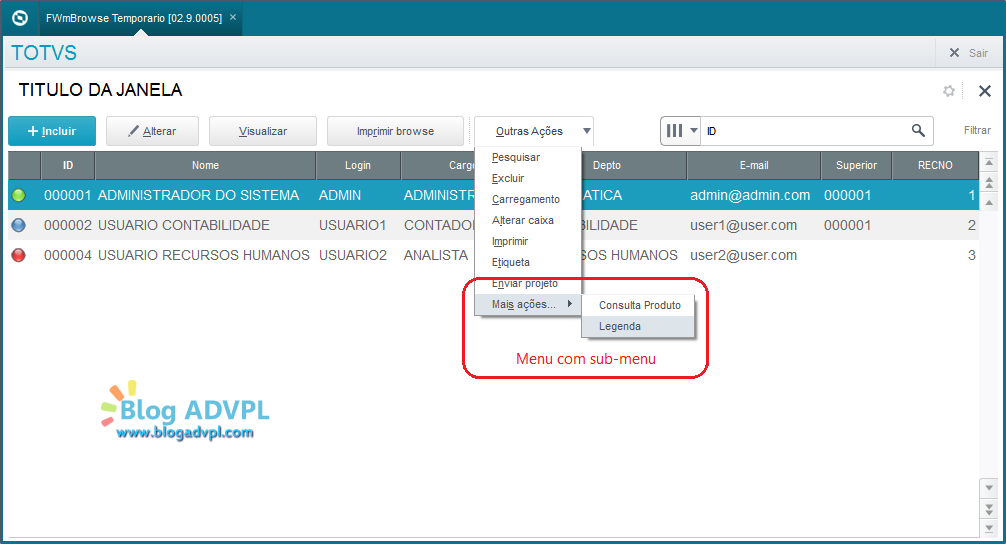 Componente FWmBrowse - Trabalhando com tabelas temporárias e criando sub-menus