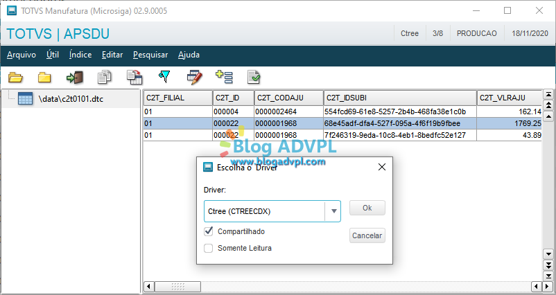 Criar, ler e gravar usando uma tabela Ctree (DTC)